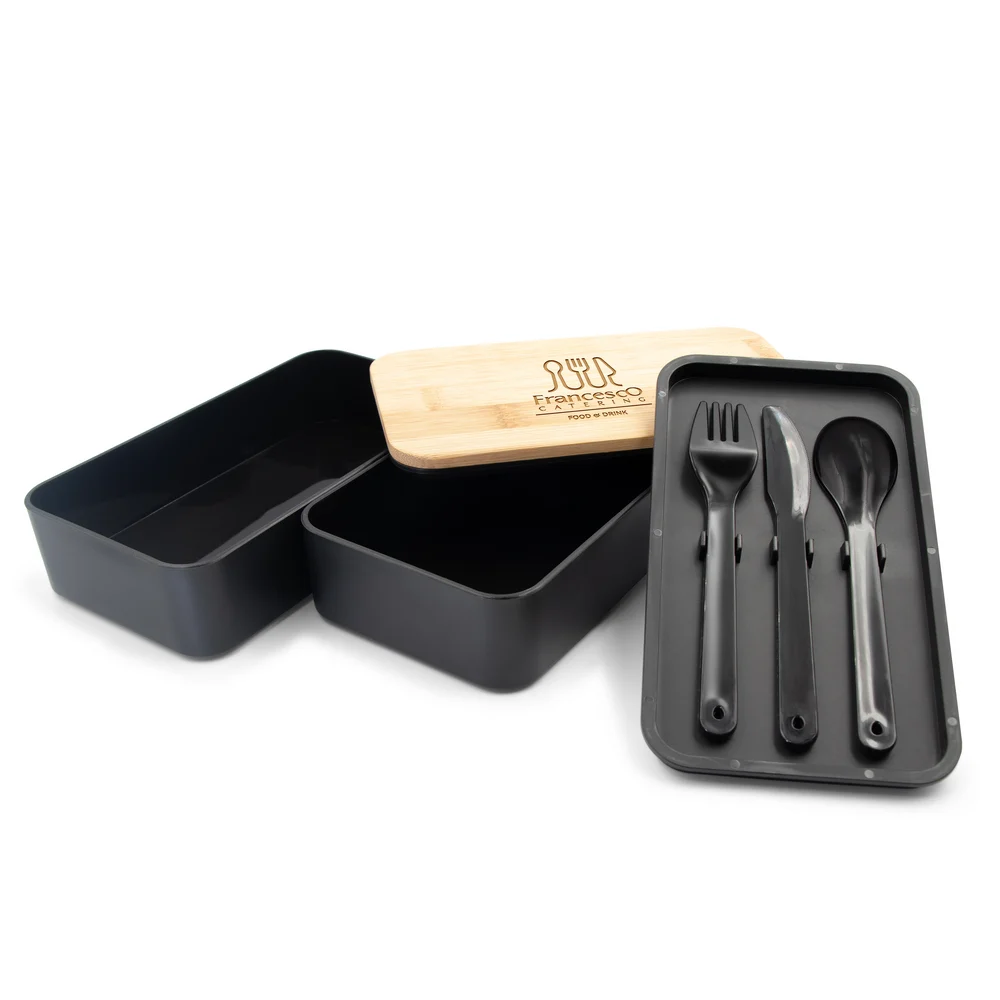 Lunchbox 2 in 1, 2x500 ml, Deckel aus Bambus, Besteck | Tijani